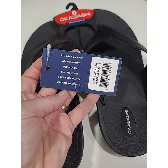 Men's Black OKABASHI Voyager flip flops sandals Size 12 - Picture 2 of 5